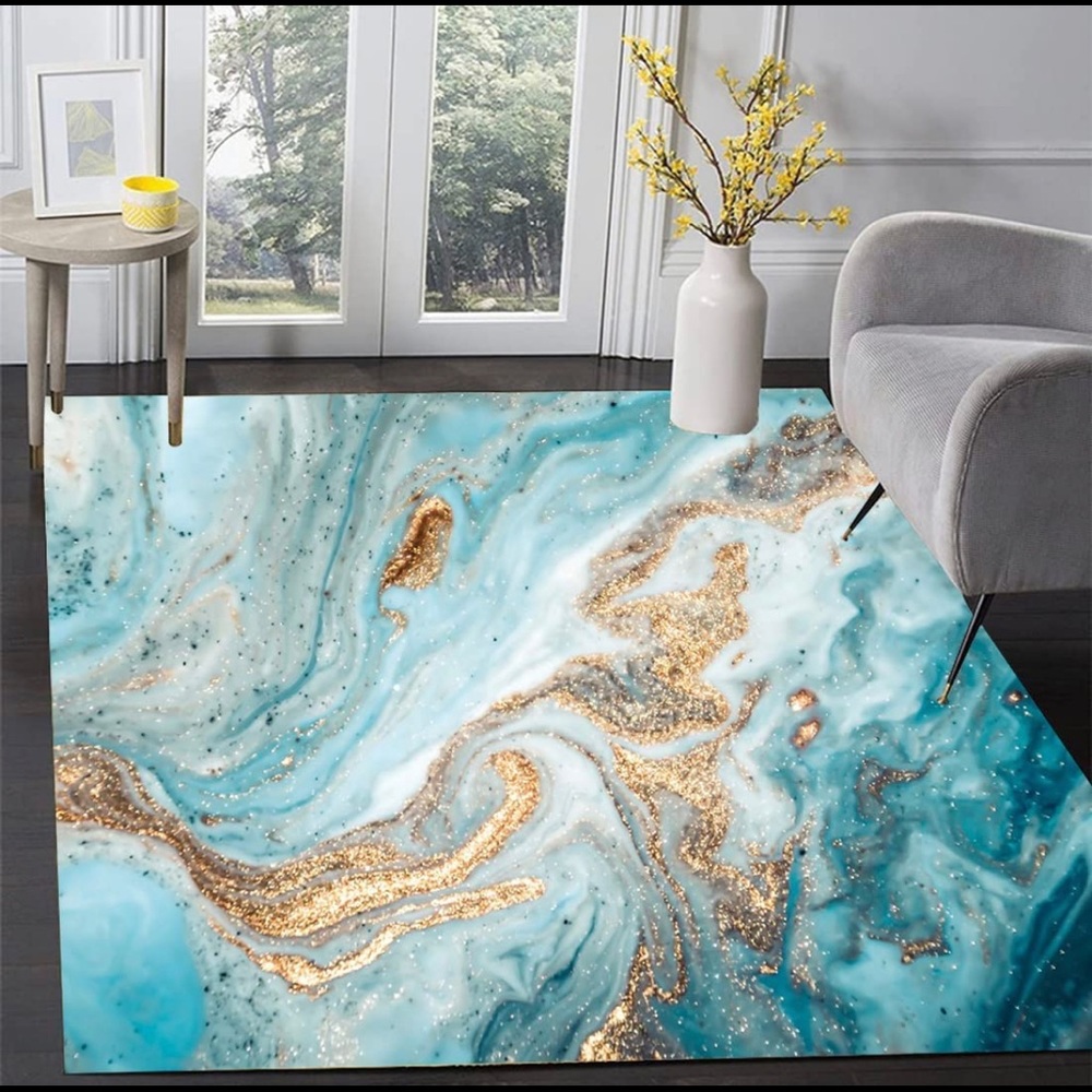 Turquoise and Gold 6x9 luxury area rug